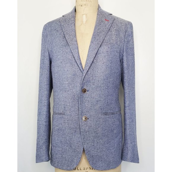 Paul Taylor Mens Linen Cotton Silk Blend Blue Heather Blazer Jacket Sprotscoat - Picture 2 of 14